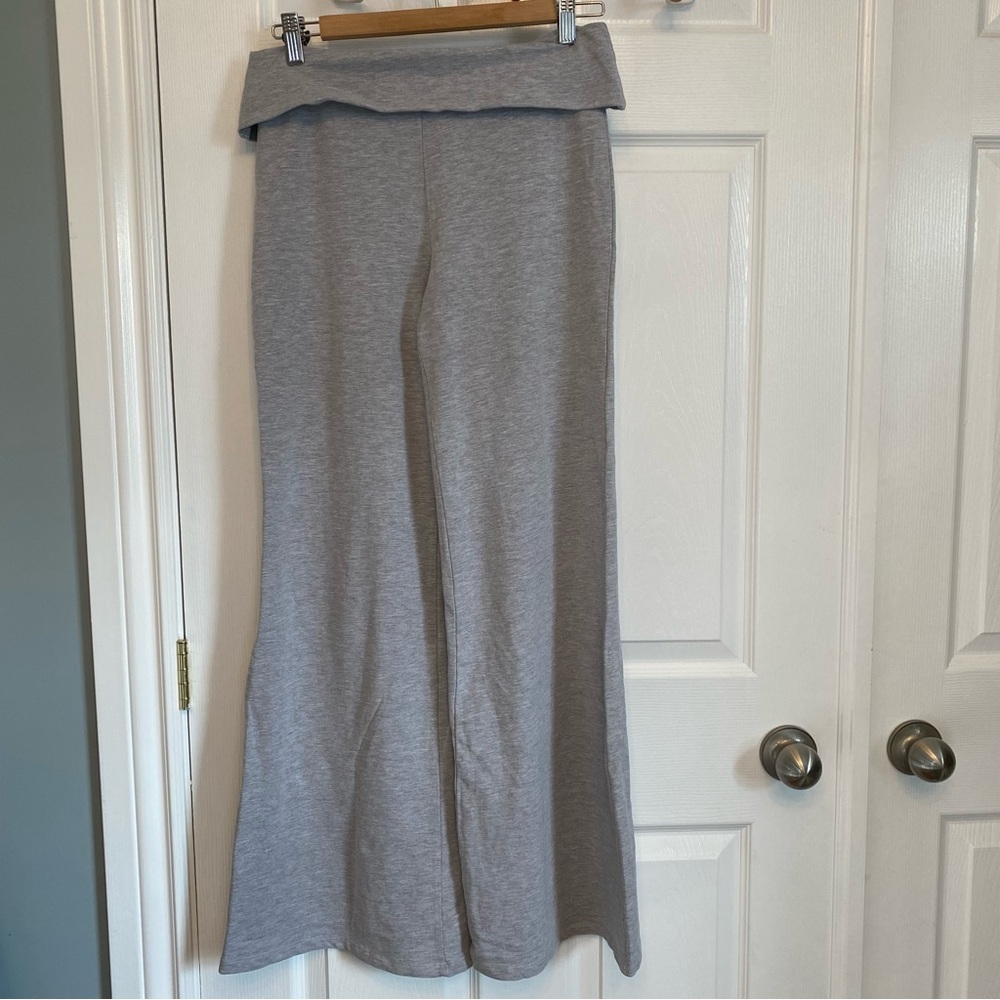 Edikted Grey Stretch Flare Roll Top Sweat pant Yoga Pant Legging Medium Women